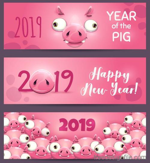 New year of the pig 2019 banners vector
