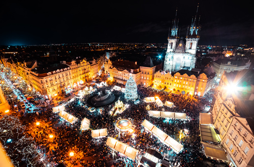 Night Prague Christmas Market Stock Photo