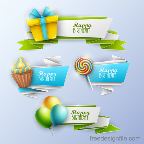 Origami birthday holiday banners vector 01