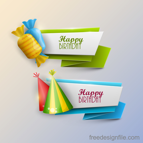Origami birthday holiday banners vector 02