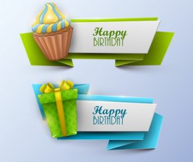 Origami birthday holiday banners vector 03
