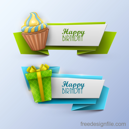 Origami birthday holiday banners vector 03