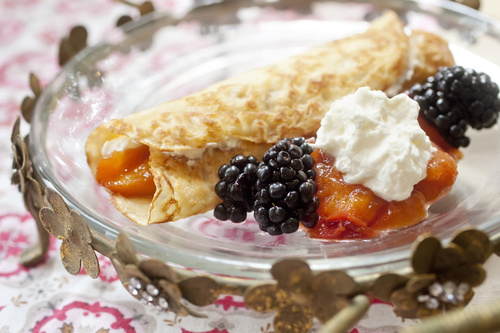 Pancakes with fruit jam and berries Stock Photo 01