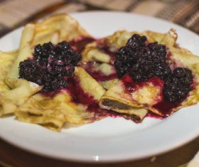 Pancakes with fruit jam and berries Stock Photo 02