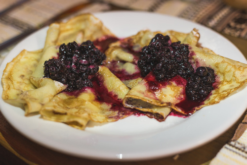 Pancakes with fruit jam and berries Stock Photo 02