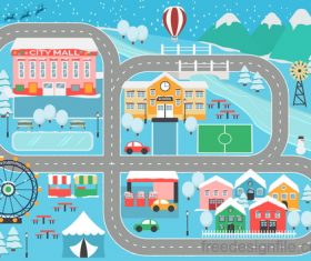 Panorama of the city winter vector 01