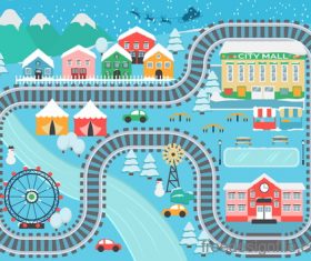 Panorama of the city winter vector 02