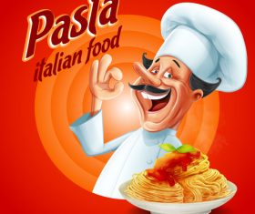 Pasta italian food with chef vector