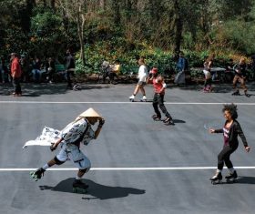 People play rollerblading Stock Photo