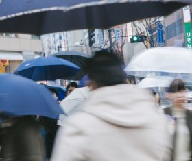 People with umbrellas on the rainy streets Stock Photo 02