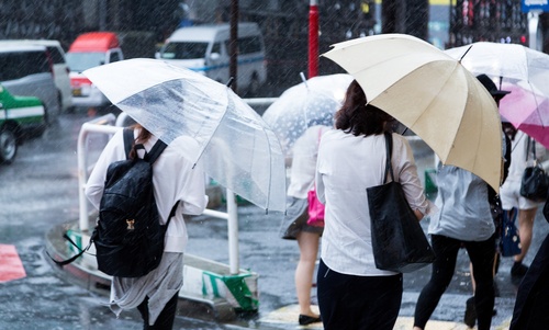 People with umbrellas on the rainy streets Stock Photo 03