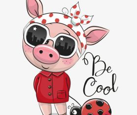Pig girl with Ladybug cartoon vector