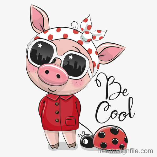 Pig girl with Ladybug cartoon vector