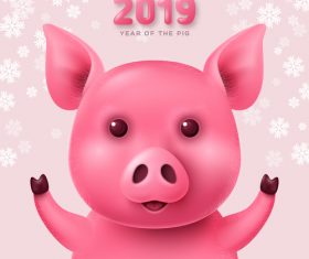 Pink pig with 2019 new year background vector