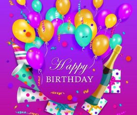 Purple Happy birthday card and colored vector