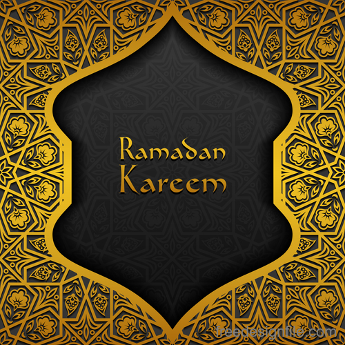 Ramadan kareem golden decor background vector 07