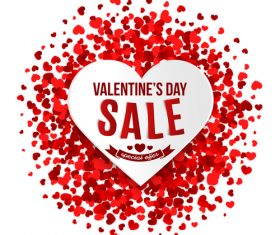 Red confetti with valentines day sale background vector