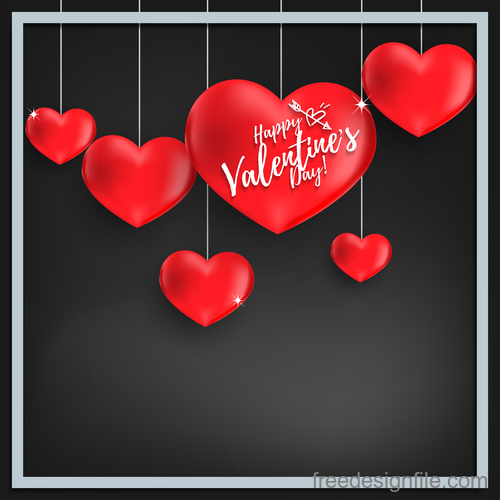 Red heart shape with black valentines day background vector 01