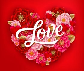 Red heart with beautiful flower vector illustration 01