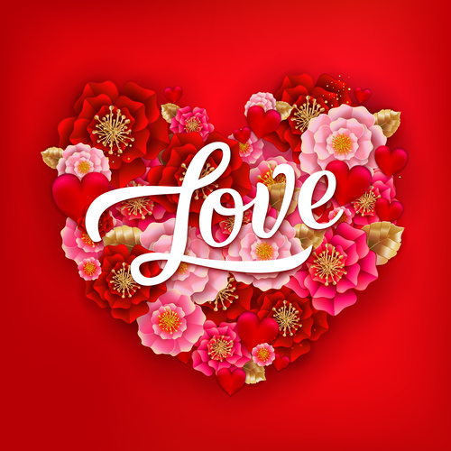 Red heart with beautiful flower vector illustration 01