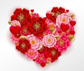 Red heart with beautiful flower vector illustration 02
