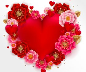 Red heart with beautiful flower vector illustration 03