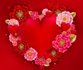 Red heart with beautiful flower vector illustration 04