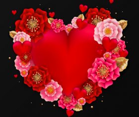 Red heart with beautiful flower vector illustration 05