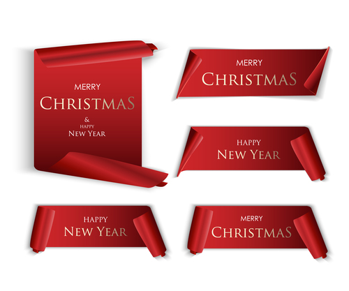 Red merry christmas banners sign vectors 03