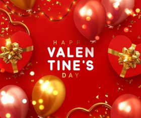 Red valentines day card with balloons vector