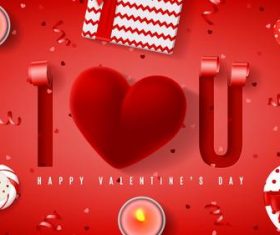 Red valentines day card with red ribbon vector