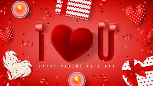 Red valentines day card with red ribbon vector