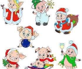 Santa pig cute vector
