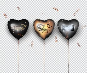 Set of heart shaped air balloons and confetti vector illustration
