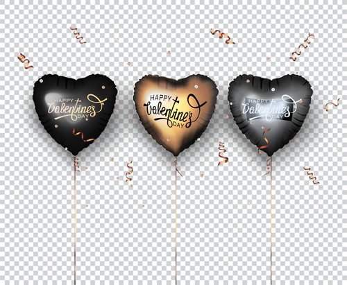 Set of heart shaped air balloons and confetti vector illustration