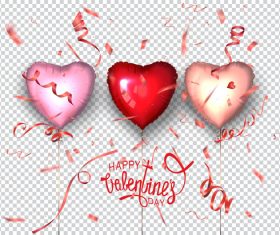 Set of heart shaped realistic air balloons and confetti vector