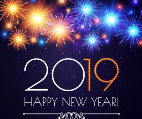 Shiny firwork with 2019 new year background vector