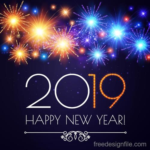 Shiny firwork with 2019 new year background vector