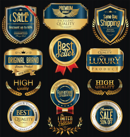 Shipping and luxury golden labels vector 3