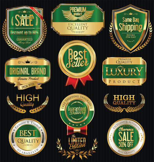 Shipping and luxury golden labels vector 4