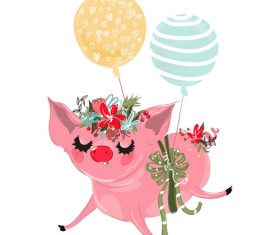 Sketch cute pig vector illustration 02