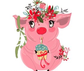 Sketch cute pig vector illustration 03
