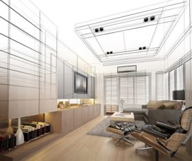 Sketch design of living 3dwire frame render Stock Photo 08