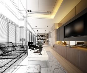 Sketch design of living 3dwire frame render Stock Photo 10