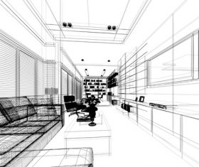 Sketch design of living 3dwire frame render Stock Photo 12