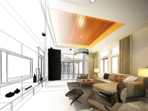 Sketch design of living 3dwire frame render Stock Photo 15