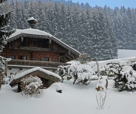 Snow Mountain Villa Scenery Stock Photo