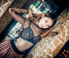 Stock Photo Girl wearing a beautiful black blouse