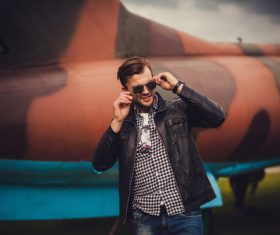 Stock Photo Handsome model wearing a leather jacket
