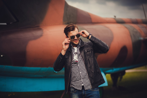 Stock Photo Handsome model wearing a leather jacket